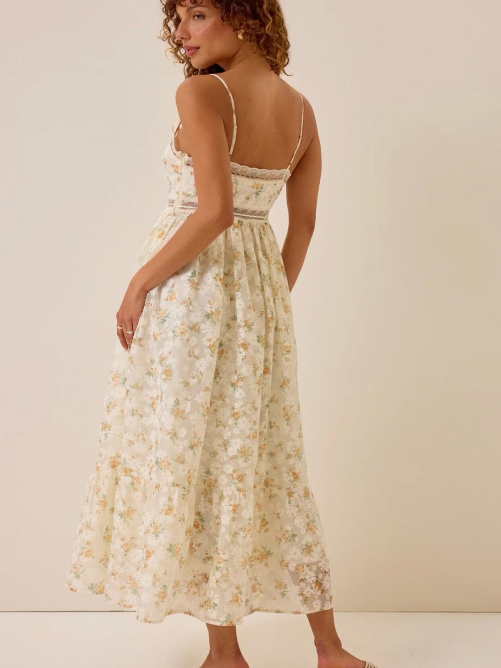 Altar'd State Cream Floral Lace-Trim Maxi Dress - Picture 4 of 7